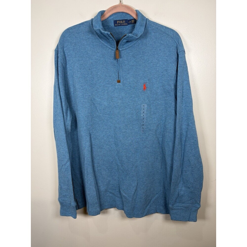 Polo Ralph Lauren Mens Quarter-Zip Pullover Sweater Size Large Blue Preppy